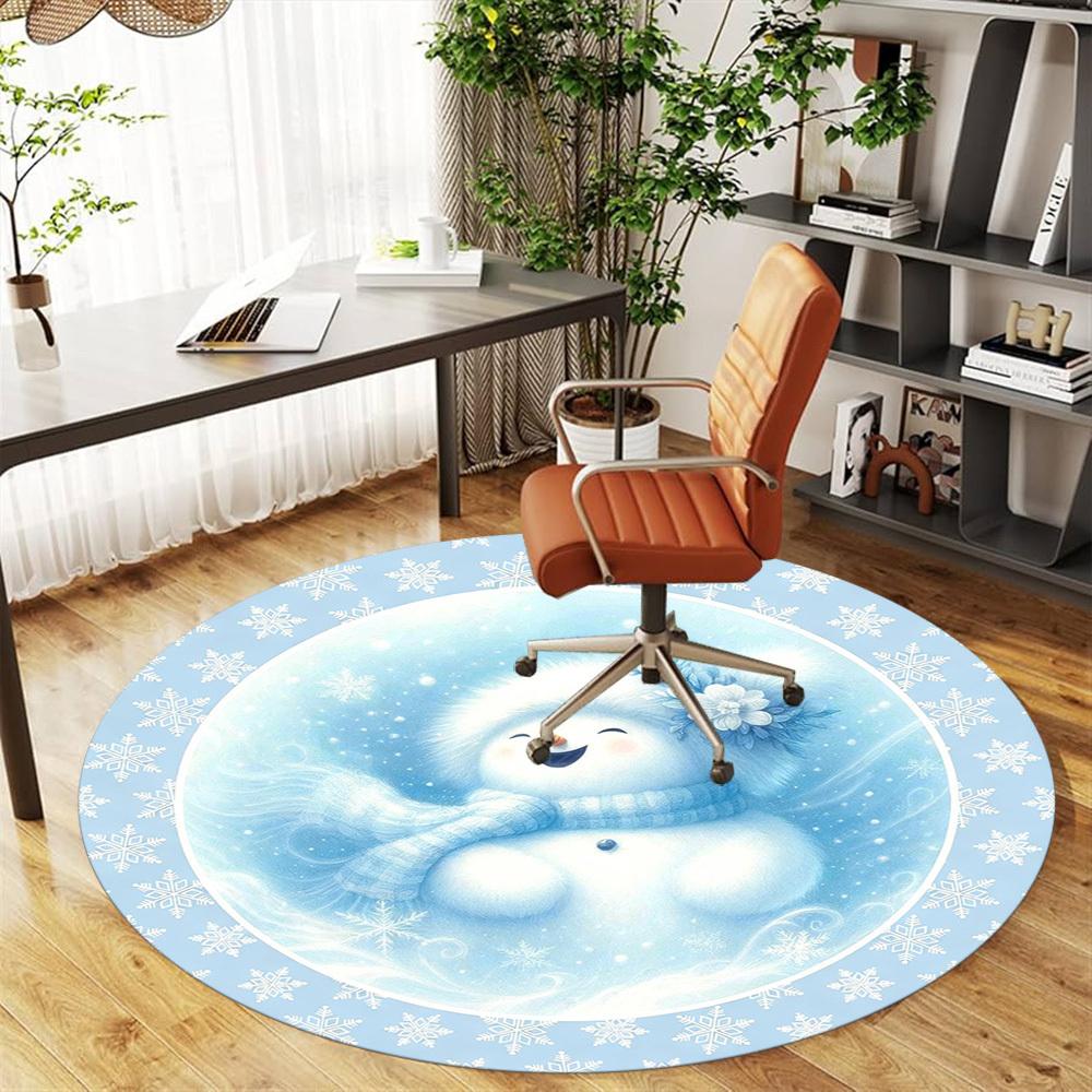 1 Stück Schneemann Winter Runder Stuhlmatte Büro Teppich - Rutschfest, Bodenschutzmatte für Büro, Schlafzimmer, Ideales Dekorationsgeschenk c0112087