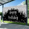 Black White Silver Happy Birthday Banner Decorations for Women Girls, Black Silver Happy Birthday Backdrop Sign Party Supplies, 16th 21st 30th 40th