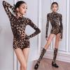 Lange Mouwen Latijnse Dans Bodysuit Meisjes Luipaard Latijnse Tops Benen Bedekken Kinderen Samba Chacha Ballroom Dans Trainingskleding