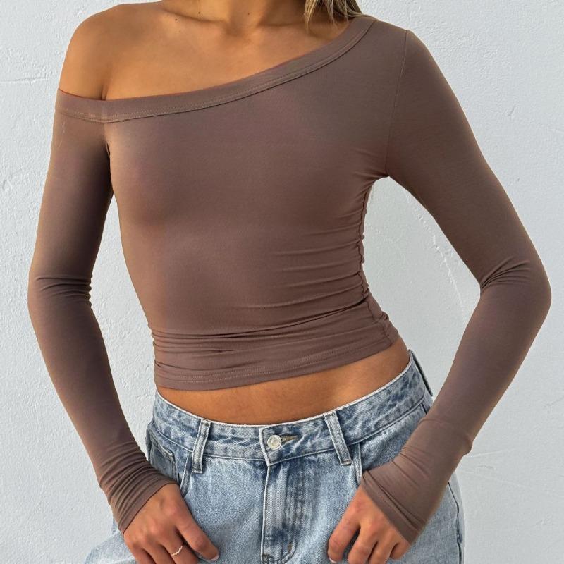 2026 Autumn Hot Selling Women's Off-shoulder Long-sleeved Knitted Cardigan T-shirt Y2K Hot Girl Style Slim Top