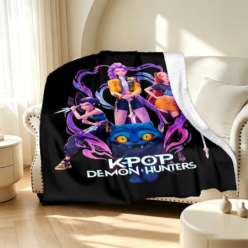 KPop Dämonenjäger Muster Decke für Heimdekoration, Bett, Sofa, Auto Reisen, Camping, Geeignet für Alle Jahreszeiten, Geburtstags-Weihnachtsgeschenk
