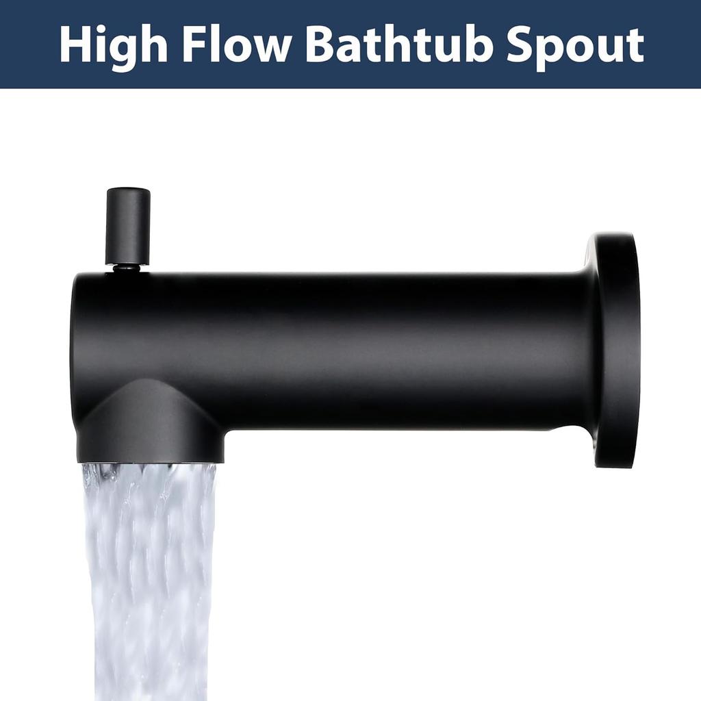 Kedra Tub Spout with Diverter, 6 Inch Slip-On Bathtub Spout, Replacement Tub Faucet with Pull-Up Diverter for 1/2" Copper Pipe, Matte Black