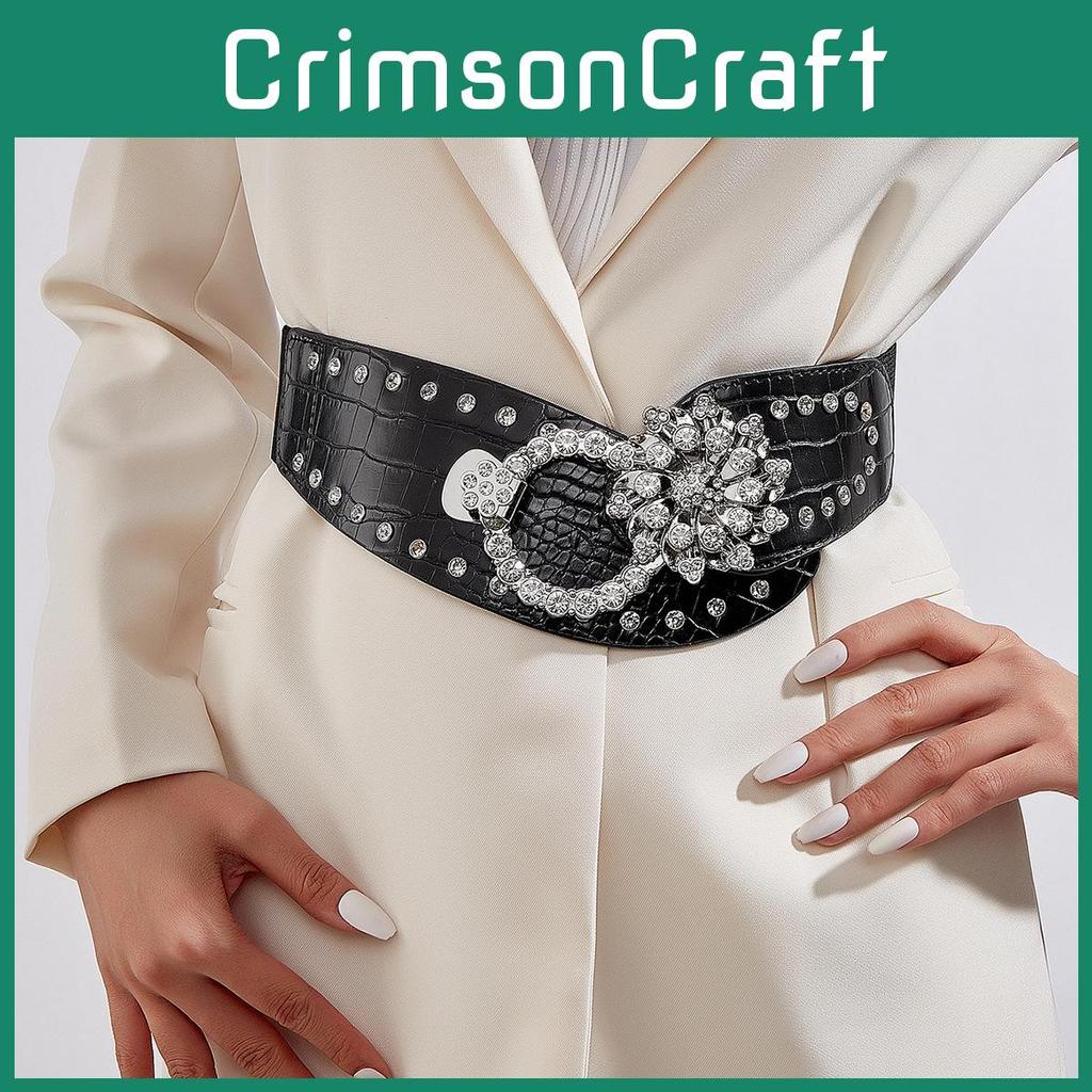 Style Wide Elastic Waist Belt With Alloy Buckle For Casual Dresses And Outerwear