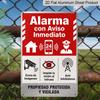 Señal Metálica de Advertencia de Seguridad 2D Plana en Español Alarma Con Aviso Inmediato - 8.0x12.0 pulgadas Arte de Pared de Aluminio, Vigilancia 24h Propiedad Protegida Jardín