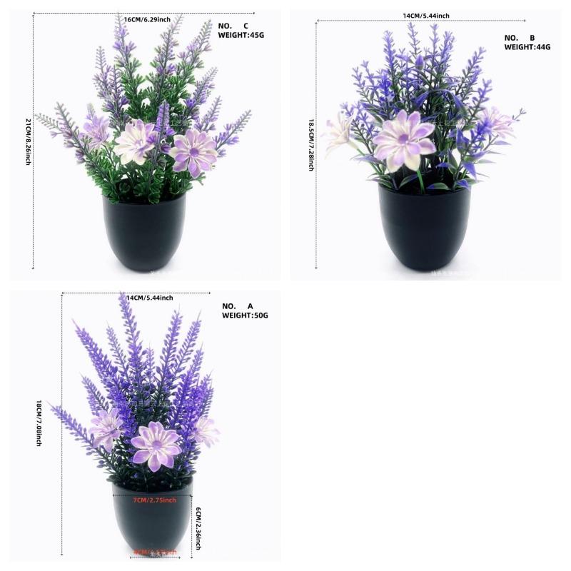 

3PC Artificial Purple Lavender Flower Potted Plants Bonsai Home Desktop Living Room Decoration Simulation Lavender Pot