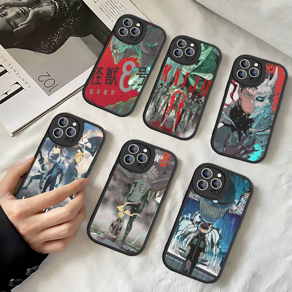 Classic Anime K-kaiju No8 Leather Phone Case For IPhone 16 15 14 13 12 11 Pro Max Plus Shockproof Cover