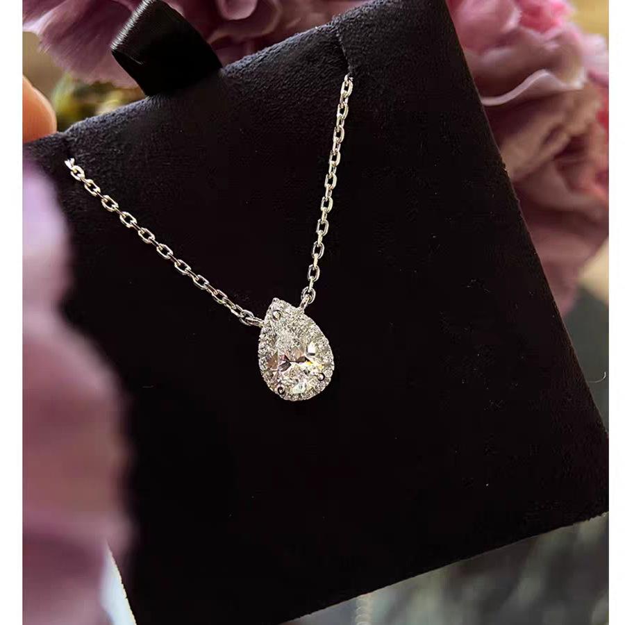 Women s Teardrop Necklace PT950 Platinum Moissanite Pure Tough Meaning Neck-Line Flattering Feminine Gift