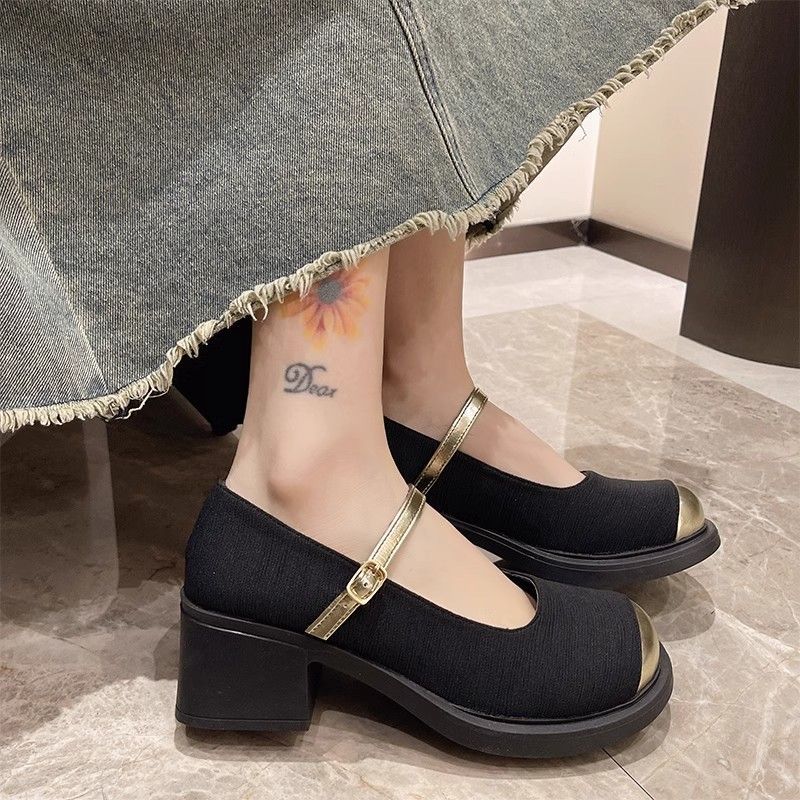 2025 spring and autumn women's single shoes Korean version of new high heels women's retro women's shoes light mouth versatile with skirt