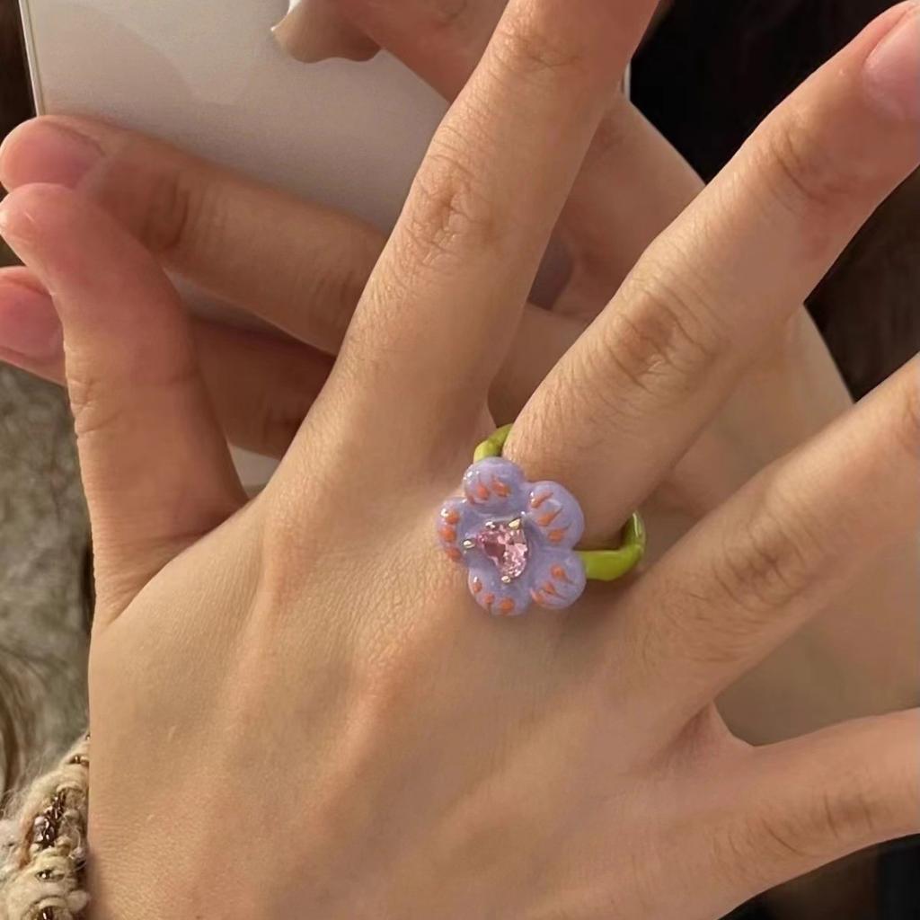 New Light Green Butterfly Sparkly Open Adjustable Ring All-match Ring Ring for Women Jewelry Resin Ring