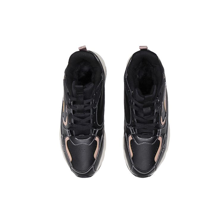 Li Ning Shock Absorbing Warm Mid-Top Running Shoes Men Sneakers Black Apricot AGCQ349-2