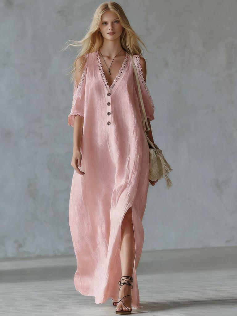 Nouvelle Robe Casual Femme à Bordure en Dentelle Épaules Dégagées Jupe Longue