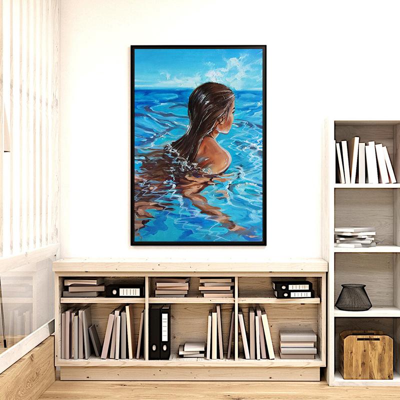 Modern Abstract Sexy Woman Posters Prints Beach Swimming Wall Art Picture Canvas Painting for Living Room Home Aesthetic Decor