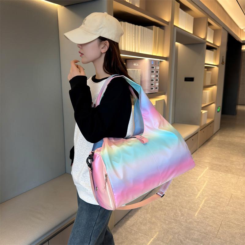 Gradient Color Nylon Gym Bag, Women's Elegant Shoulder & Crossbody Travel Bag, Stylish Pastel Sports & Fitness Duffel, Cute & Sweet Luggage Carry-On