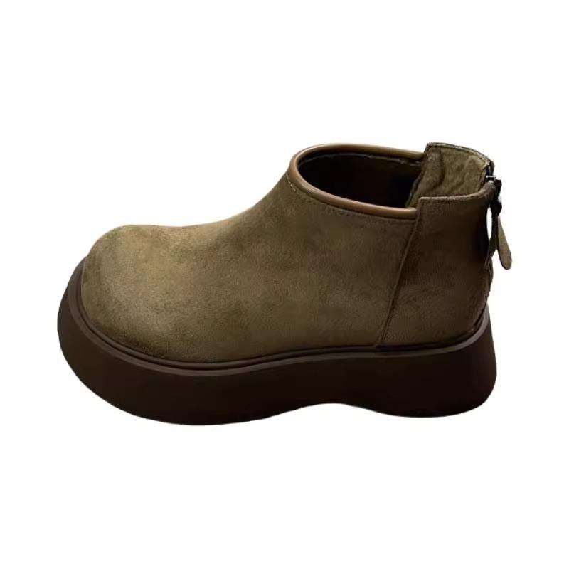Soft Leather Version~ Frosted Big Head Thick-soled Muffin Martin Boots Women's 2025 New Autumn and Winter Cigarette Tube Chelsea Short Boots Tide