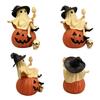 Spooky Witch Figurine Sitting On Pumpkin with Wine Glass and Skull Details for Home Party Decor Gift & Home