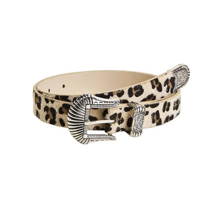 Leopard Print Pu Leather Belt With Vintage Carving And Metal Buckle For Streetwear Style