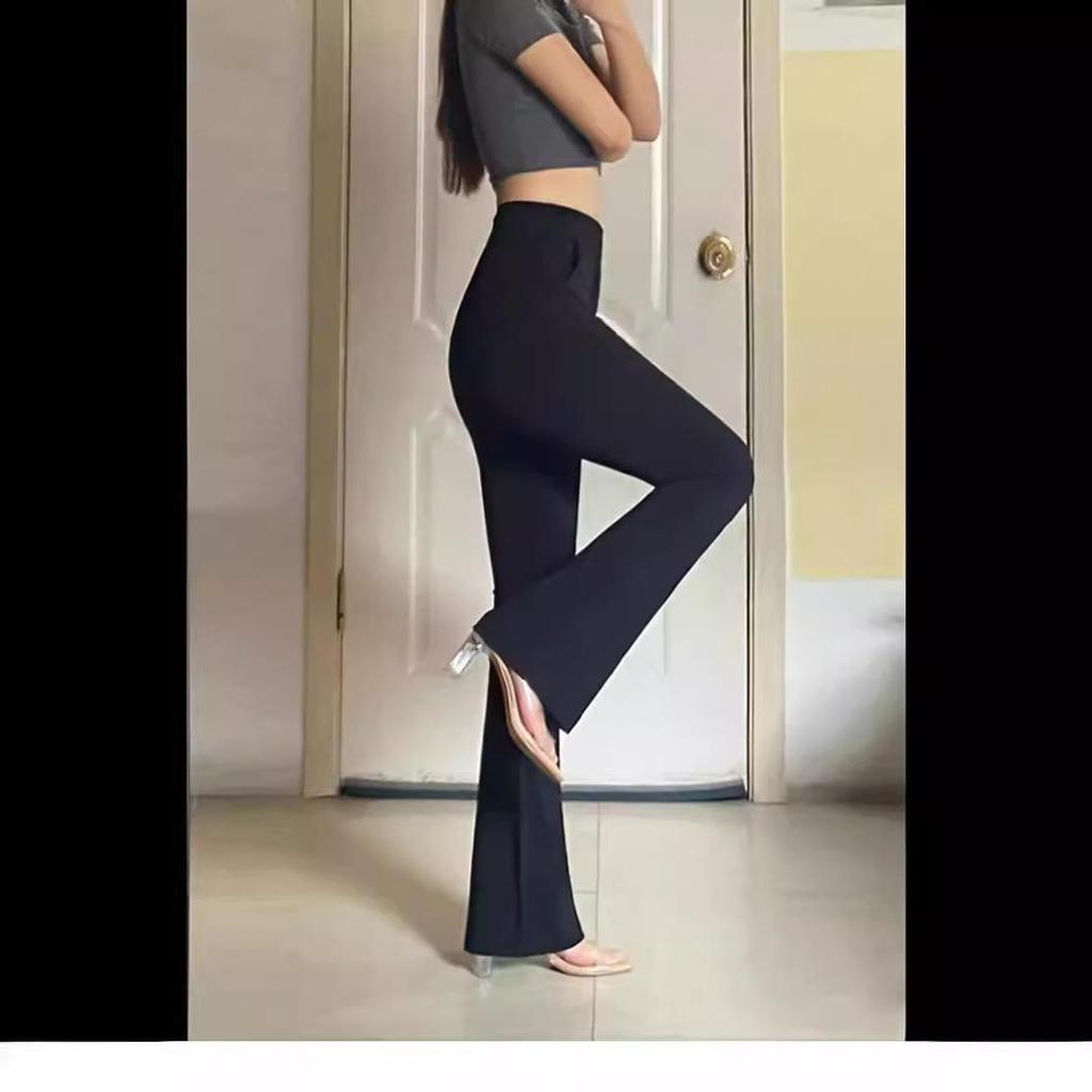 Women's High-Waist Flared Slim Pants - Plus Size, Stretch, Spring/Summer, Black