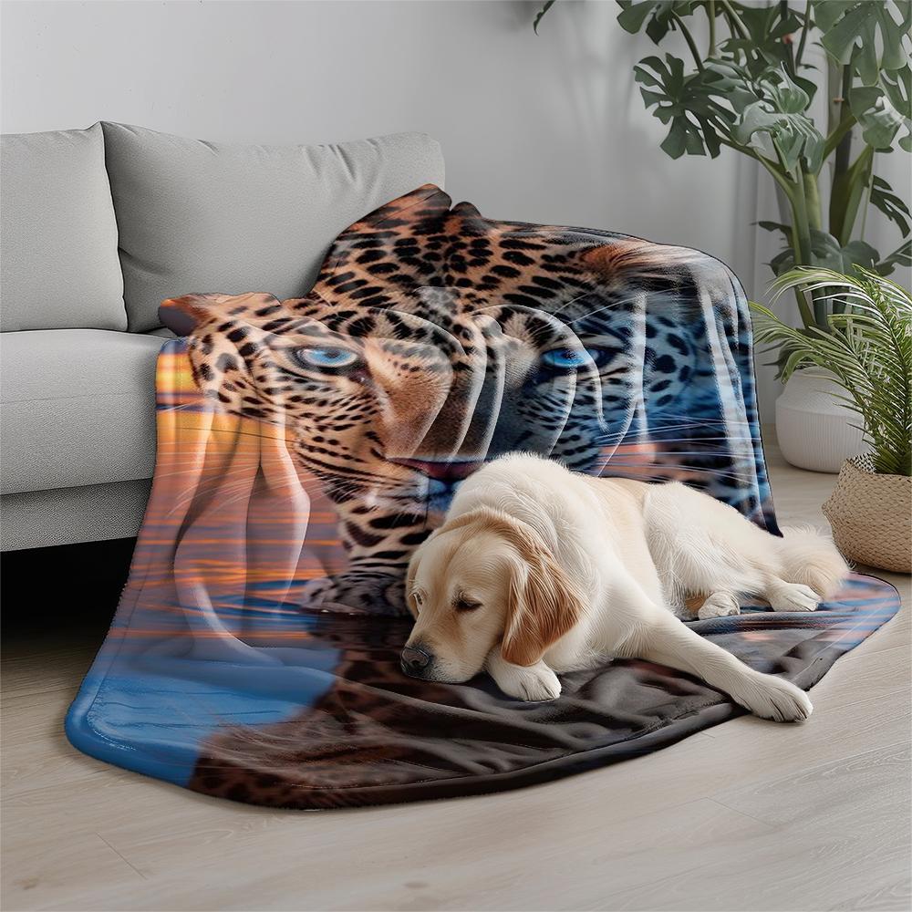 Leopard Water Scene Microfiber Flannel Cover Blanket Bedroom Living Room Sofa Soft And Comfortable Home Decoration