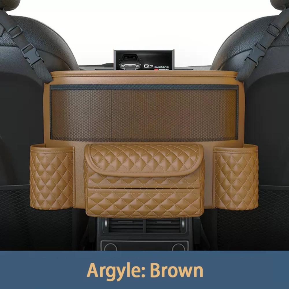 

Large Capacity Water Bottles Holder Multifunctional Car Seat Middle Hanger Car Interior Brown-Argyle
