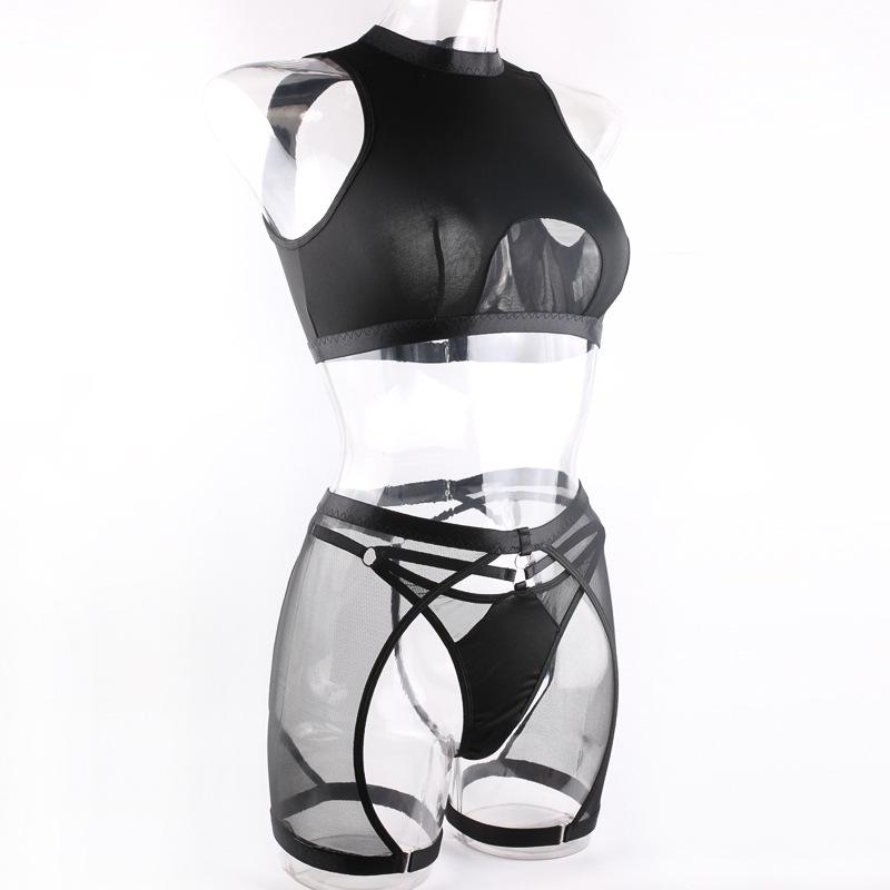 Black Sheer Mesh Wire-Free Sexy Women's Lingerie Set