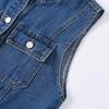 Round-neck Casual Women's Denim Vest Top with No Sleeves and Short Style, Casual Retro Fitted and Stylish Blazer