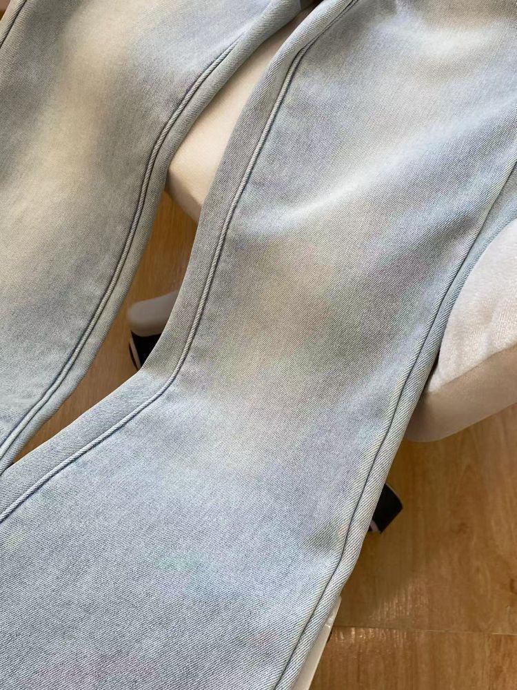High Waist Plus-Sized Light Blue Velvet Flare Jeans for Autumn/Winter