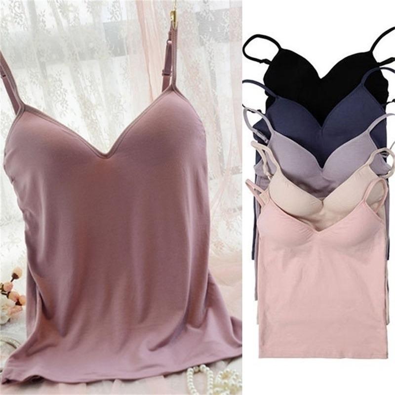 Lady V-Neck Camisole Sexy Women Padded Bra Tops Woman Slim Fit Straps Push Up Bra Vest Tank 6 Colors Simple Casual All-Match Female Comfortable Vests