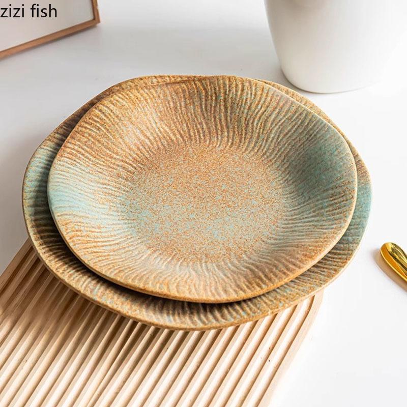 Kiln Changes Retro Ceramic Deep Plate Irregular Salad Plate Pasta Plate Dessert Plates Hotel Molecular Cuisine Tableware