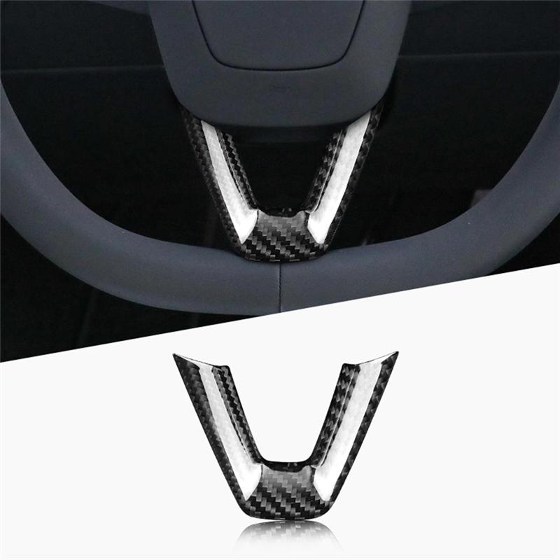 A03E-Car Steering Wheel Cover Trim Sticker Carbon Fiber For Tesla Model 3 Highland 2024 Model3 Interior Accessories