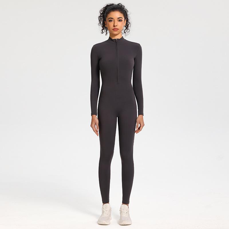 Zipper Nude Long Sleeve High-Intensity Yoga Bodysuit Medium