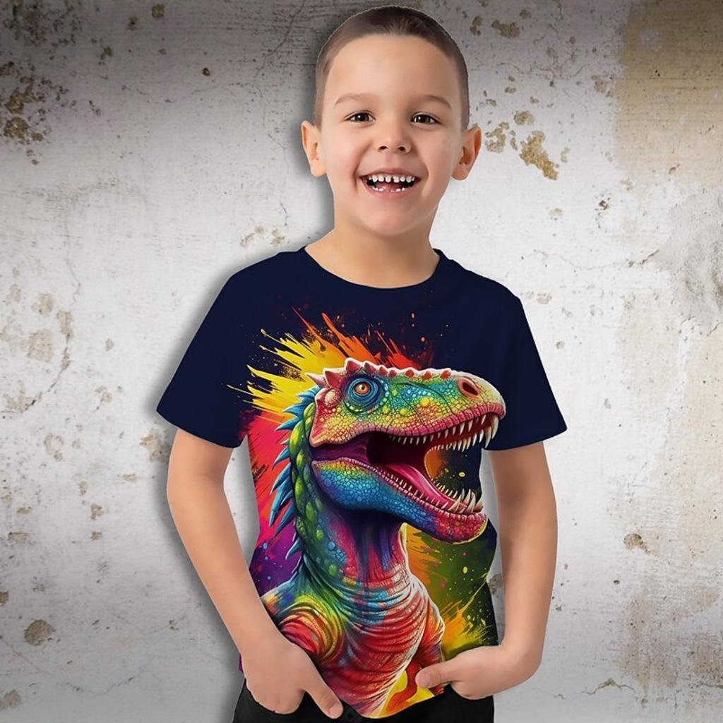 Sommer Kinderkleidung 3D-Druck T-Shirt für Jungen Dinosaurier Kurzarm Kinder T-Shirts