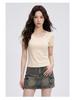 Women's Slim Fit U-Neck Short Sleeve T-Shirt - Flattering Pure Color, New Fashion Trend.