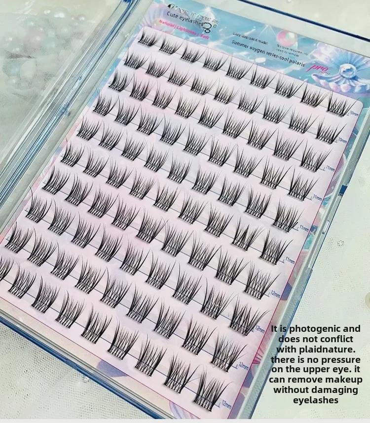 Lazy Pearl Girl Klebefreie selbstklebende falsche Wimpern - Natürlich, fotogen, einzelne Büschel, perfekt für Anfänger & Cartoon-Stile