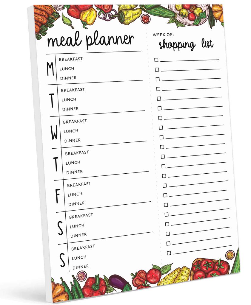 Inkdotpot Poznámkový blok Weekly Meal Planner 7" x 10, "Kuchyňské menu" Magnetický blok pro plánování jídla s odtrhávacími listy S-54
