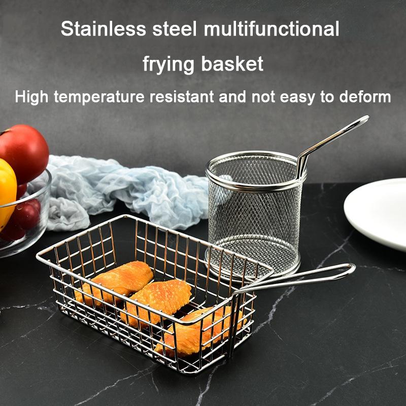 Stainless Steel French Fry Basket Snack Filter Fried Net Drain Grid Drain Western Food Basket Chicken Fry Basket Kitchen Tool