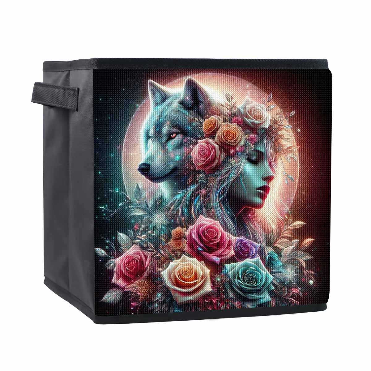

Beauty and Wolf 5D Diamond Painting Storage Basket Full Round Drill Mosaic Diamond Embroidery Cross Stitch Kits Home Decor Home Decor 25cmx25cm