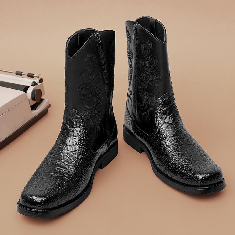 Fashion Mens Boots Chelsea Fashion Shoes Western Motorcycle Knight Cowboy Boots Men High Quality Leather Boots Leather British Men Shoes
