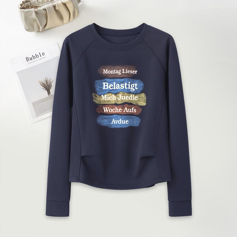 Women s American Retro Letter Print Long-Sleeve Sweatshirt S