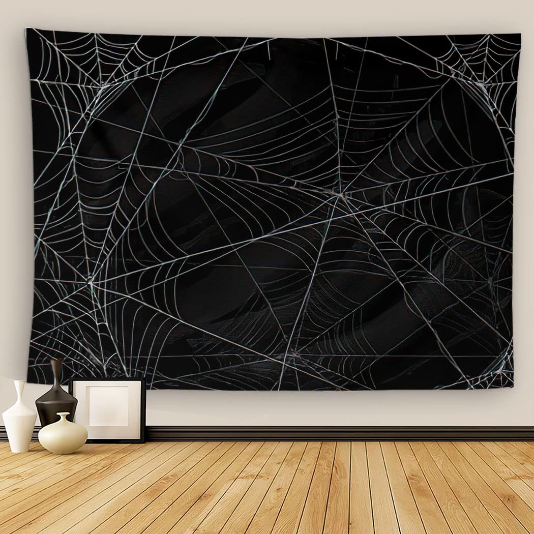 

Spider Web Tapestry Black Scary Design Tapestry Creepy Textures Spooky Tapestry Wall Hanging Blanket Bedroom Living Room Decor 74x94cm(29x37in)