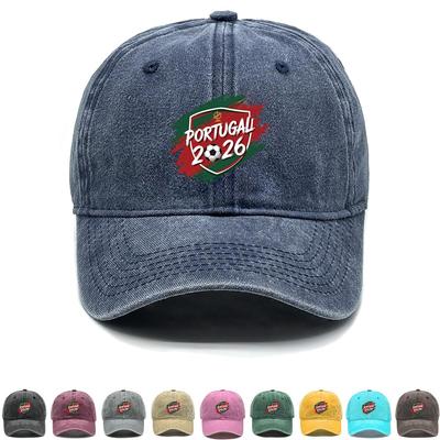 Sun Hat With 2026 Football Soccer "PORTUGAL" Flag Printed , Adjustable Snapback Baseball Cap Vintage Curved Brim All-season Sporting Dad Hat