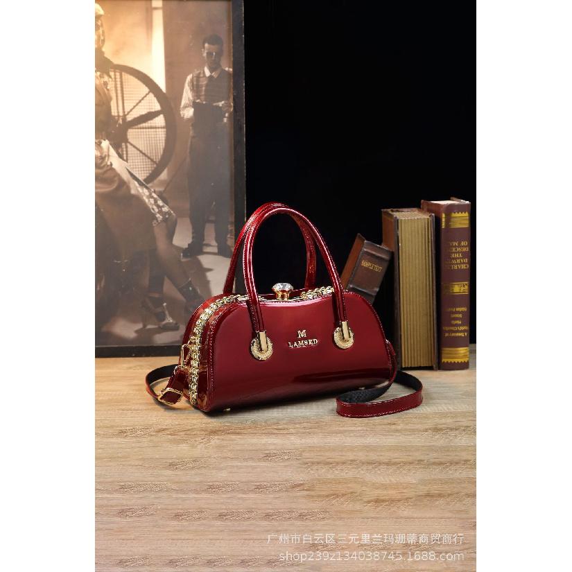 

Diamond-encrusted High-Quality Glossy Clip Bag Export Best-Selling European and American Evening Bag Party Bag Lanmasanti Brand вина червоного кольору