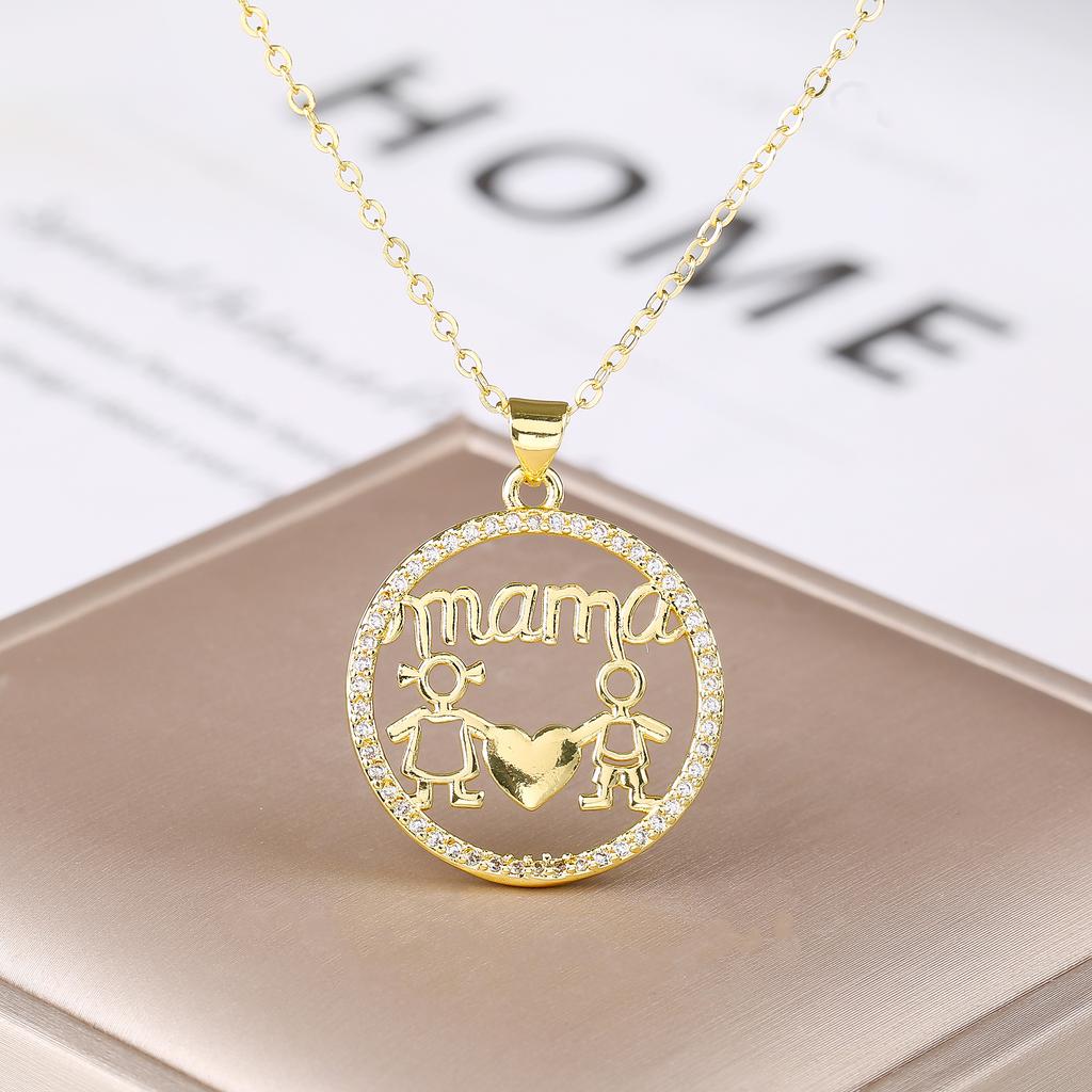 Luxe Hoge Kwaliteit Ronde Vorm Mama Kinderen Schitterende Zirkonia Hanger Ketting Voor Vrouwen Sleutelbeen Ketting Sieraden Moederdag Cadeaus