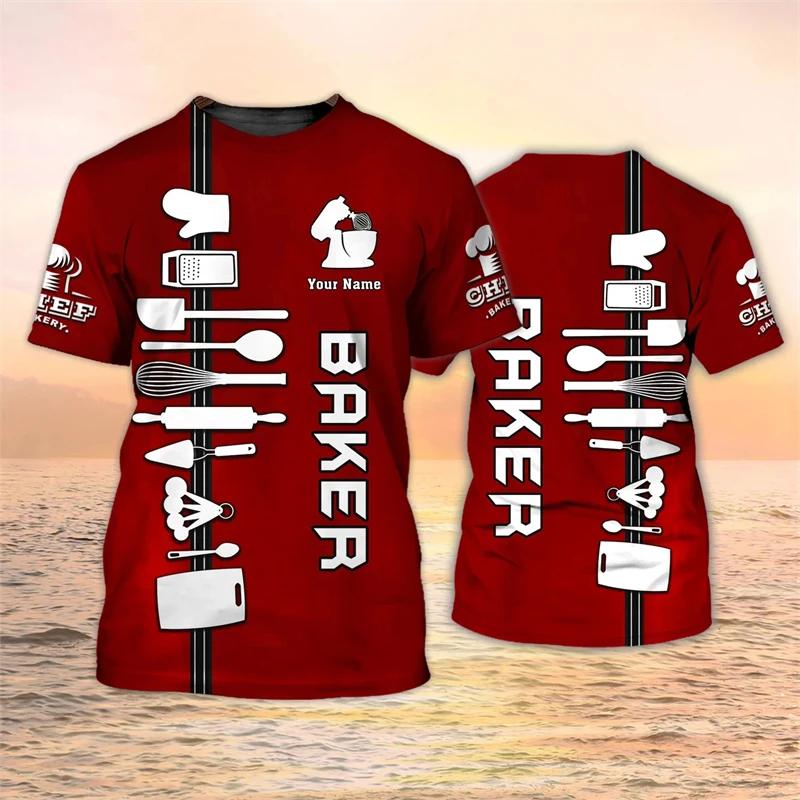 Summer 3D Graphic T-shirt for Men and Women, Breathable and Quick-drying Kitchen Uniform, Baker's Pastry Fun Top