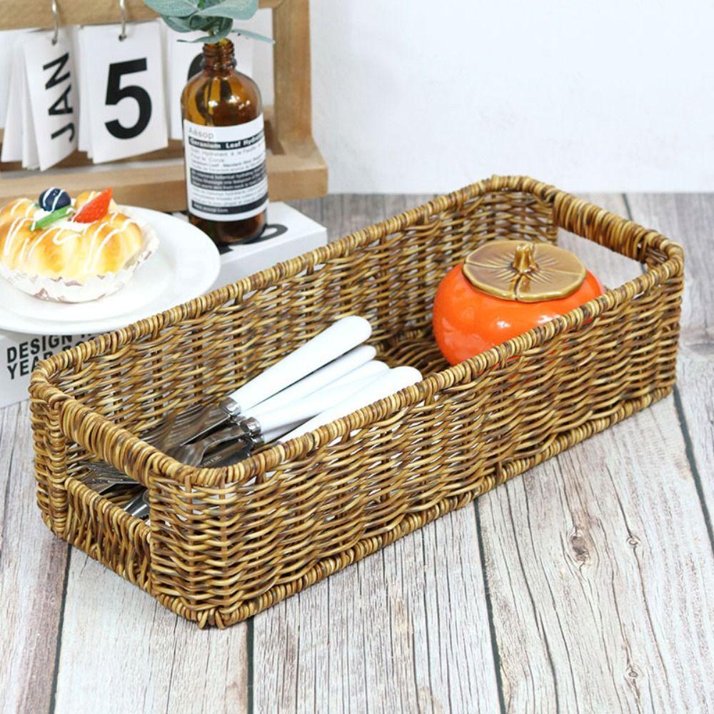 Household Rattan Woven Serving Baskets Cake Dim Sum Tray  Restaurant Serving Tabletop Display