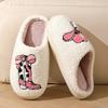 Fashion Cute Pink Floral Printed Plush Slippers for Women Soft Warm Non Slip Indoor Home Shoes Woman Comfortable Fluffy Winter Slippers