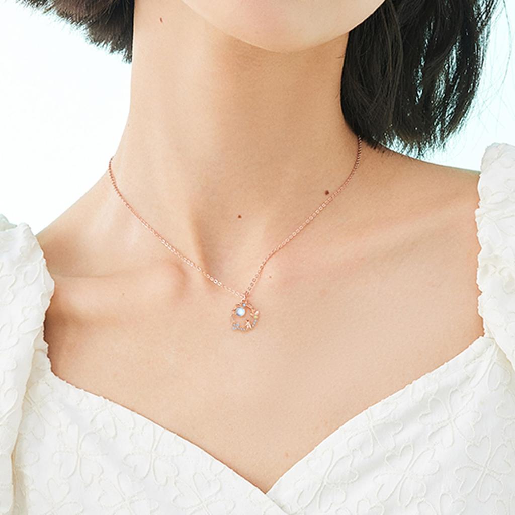 Moon Rabbit Necklace 925 Pink June Birthstone Day Elegant Accessory [Silver Thunder] Silver, Gold, (Moonstone), Anti-Allergy, Valentine's Gift,