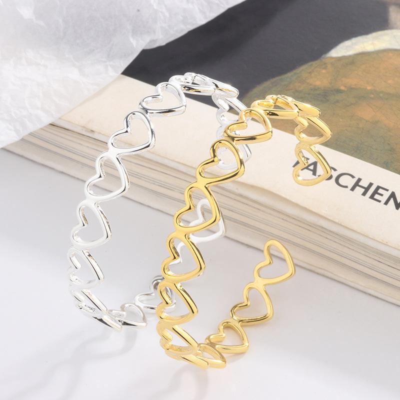 New Fashion Heart-to-Heart Bracelets 925 Sterling Silver Jewelry Hollow Love Simple Personality Heart Opening Bangles TYB109