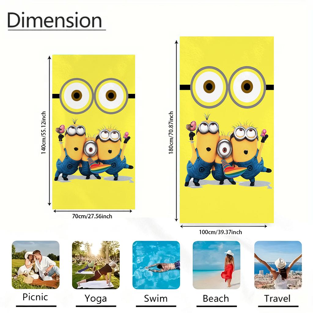 Big-Eyed Cute Creature Yellow And Blue Stripes Beach Towel Quick-Drying Suitable For Beach Vacation Pool Funny Gift For Friends