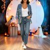Women's Vintage Floral Print Cardigan with Three-Quarter Sleeves, Loose Fit, Lightweight for Casual Wear