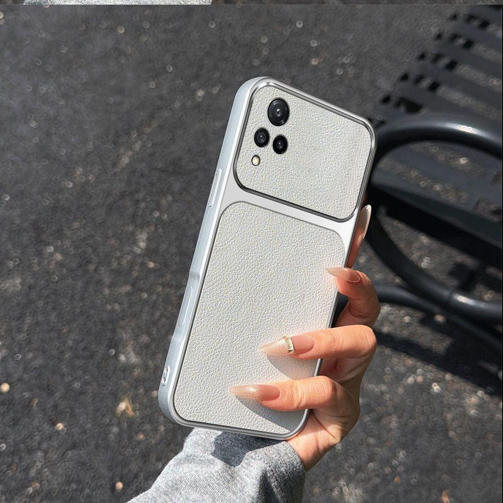 Electroplated Bumper Leather Case for Vivo V21 4G/5G Full Big Window Camera Protector Cover